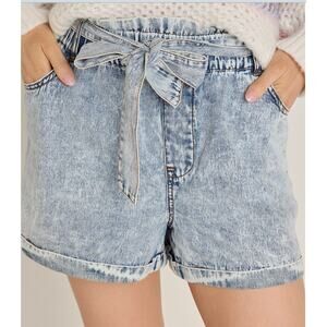 tgla Shorts Womens Small Blue‎ Denim Tie Waist Acid Wash High Rise